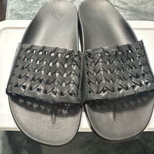Black Woven Slide Sandals